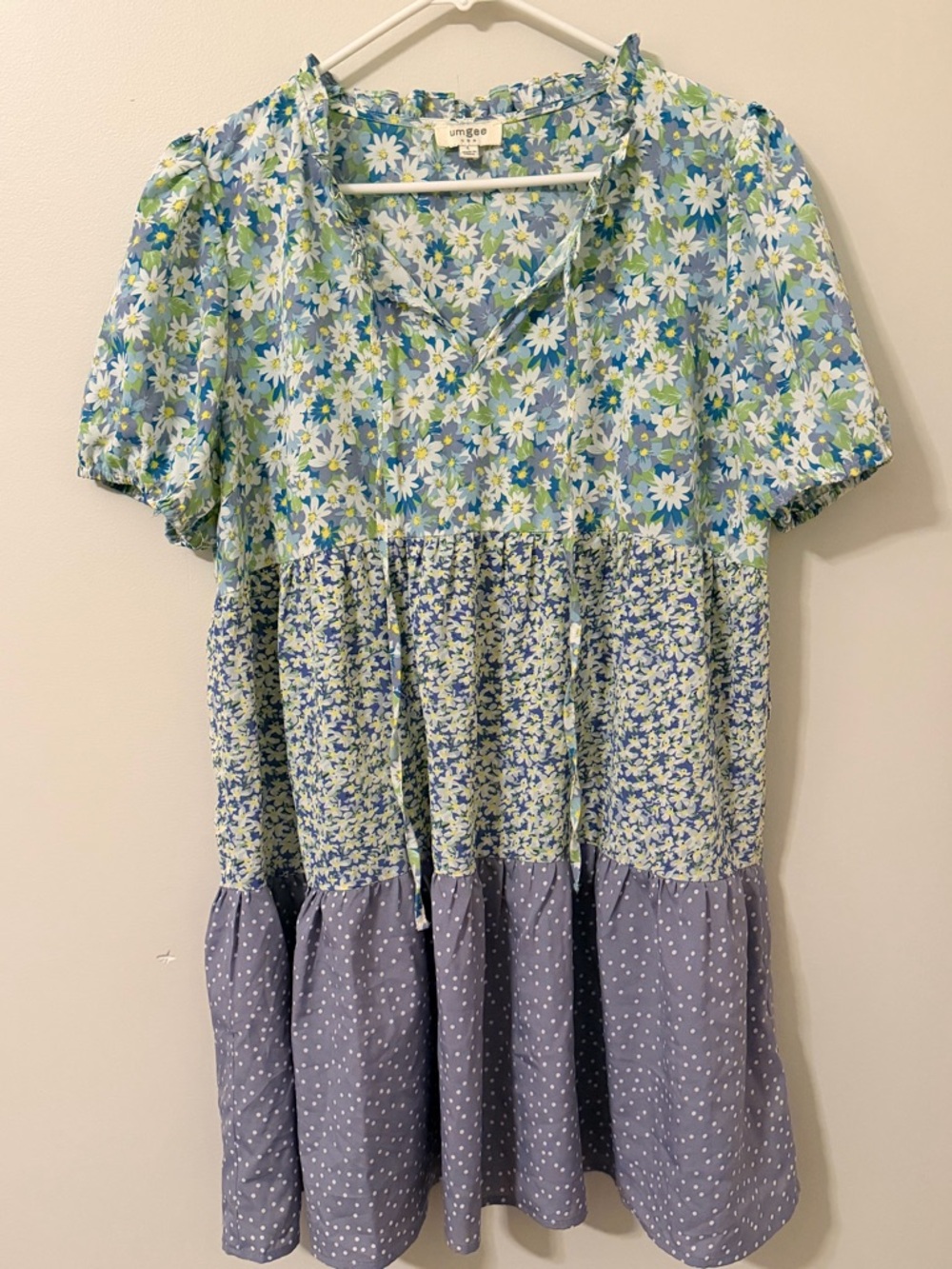 Umgee Blue, Purple & Green Floral Tiered Womens Dress